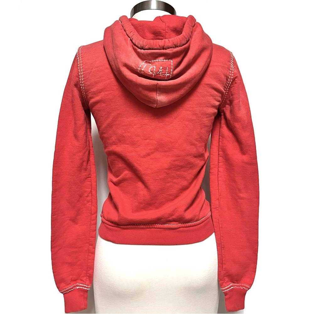 True Religion VTG Hoodie Womens Medium Y2K Red Full Zip Fleece Deep Stitch 90s - Picture 2 of 16